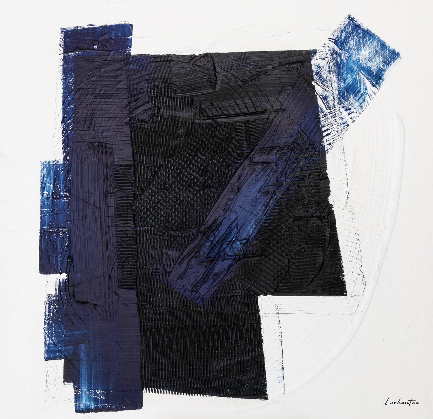 And also the sea, peinture abstraite, Acrylique et médiums sur toile de lin, 100 × 100 cm, 2023, Jean Marc Larhantec