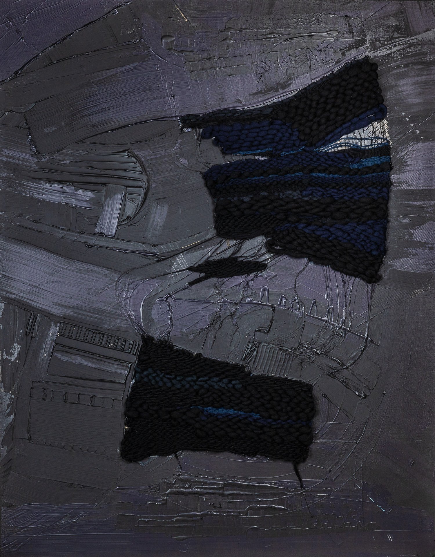Interlaced Authority, peinture abstraite, Acrylique, Médiums & Laine Mérinos Tissée Sur Toile De Lin, 146 × 114 cm, 2025, Jean Marc Larhantec