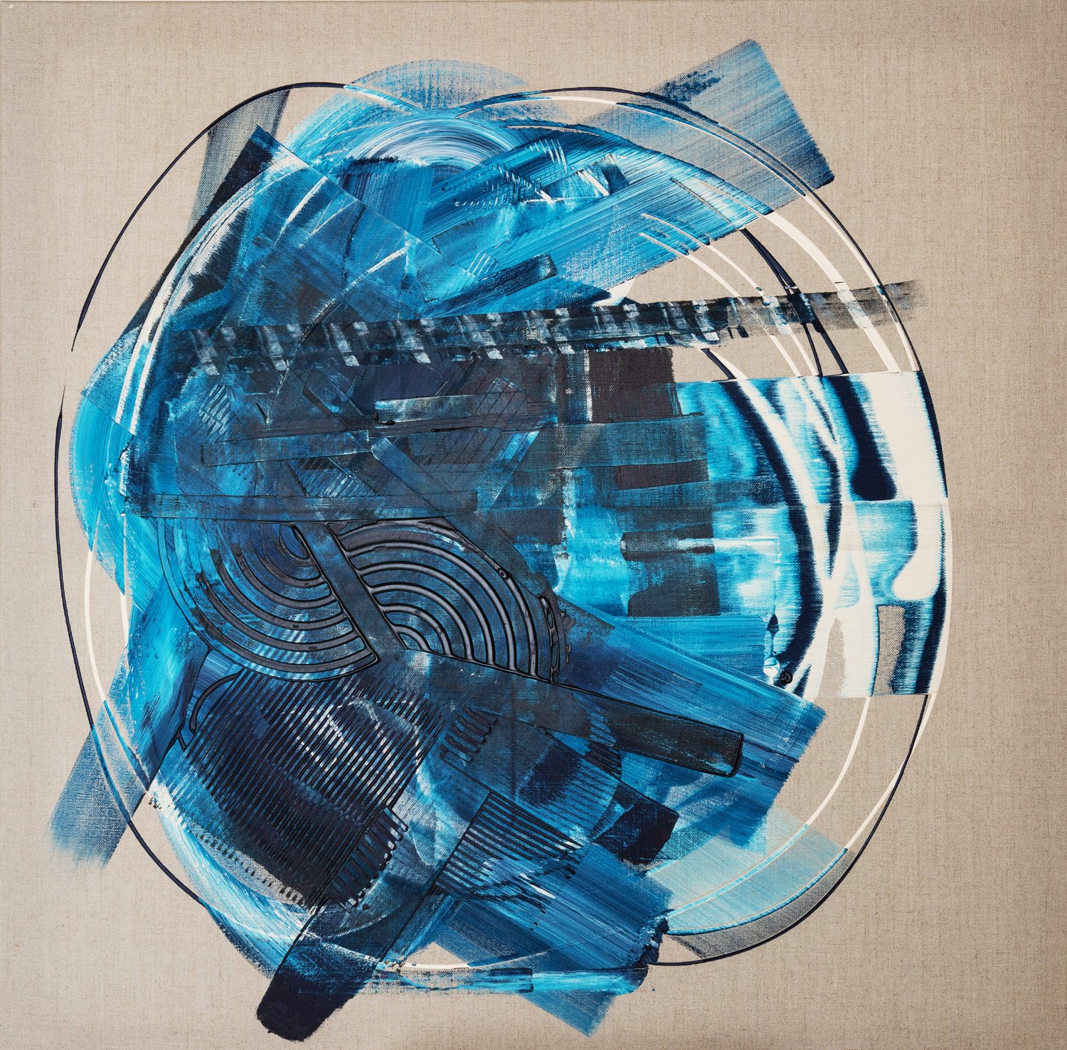 Ring Of Past, peinture abstraite, Acrylique sur toile de lin, 100 × 100 cm, 2023, Jean Marc Larhantec