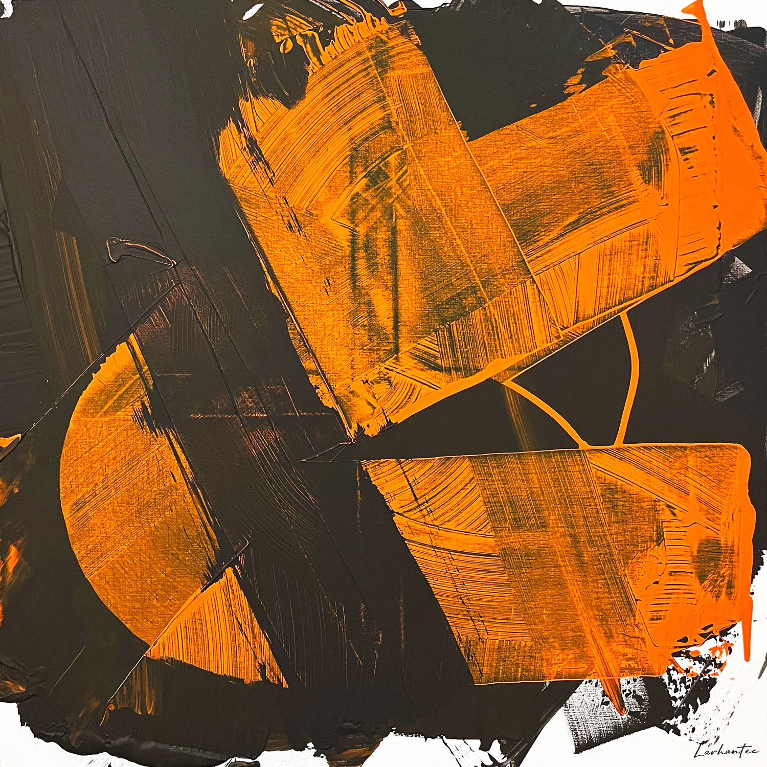 The Signal, peinture abstraite, Acrylique sur toile de lin, 100 × 100 cm, 2019, Jean Marc Larhantec