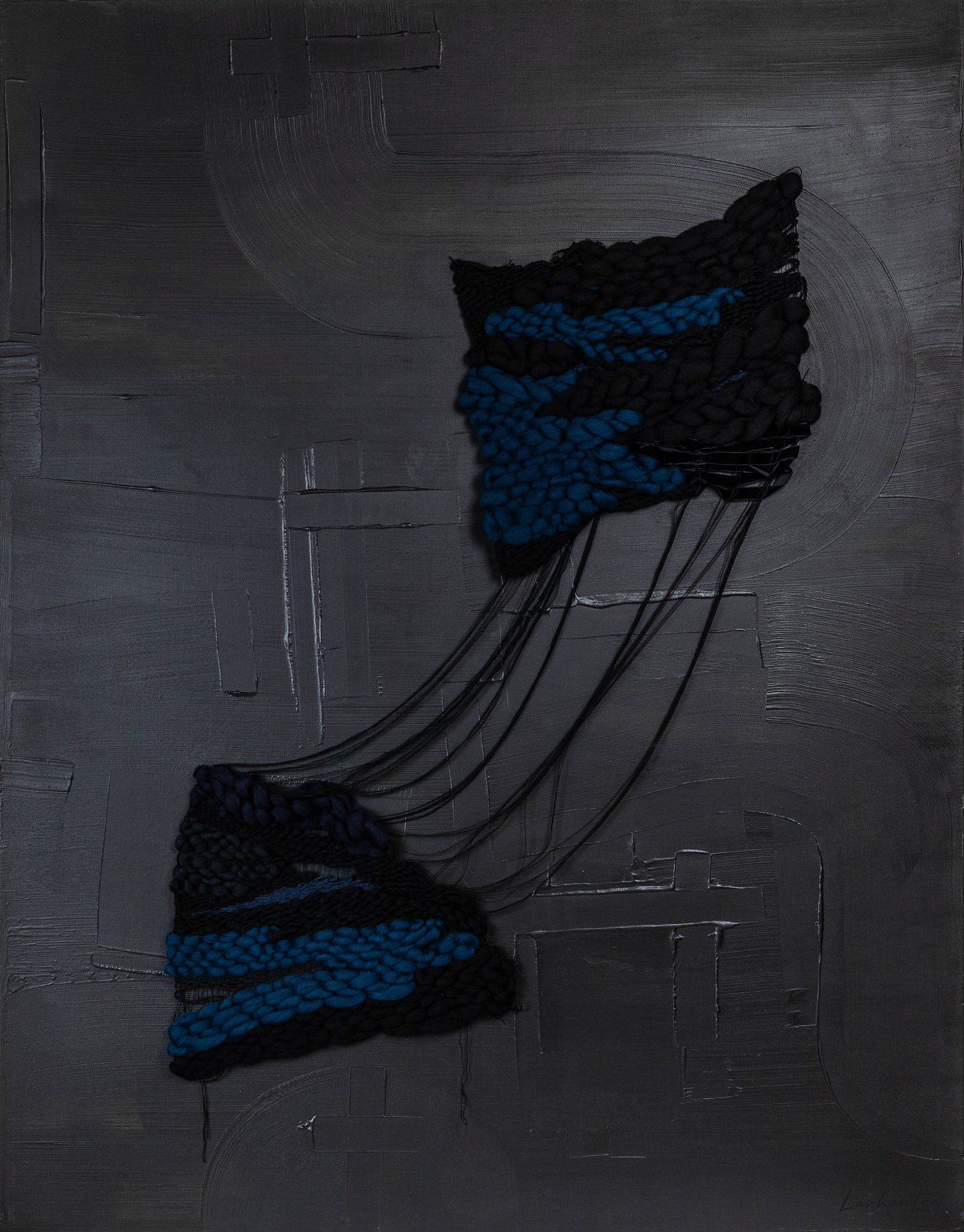 The Space Between, peinture abstraite, Acrylique, Médiums & Laine Mérinos Tissée Sur Toile De Lin, 146 × 114 cm, 2026, Jean Marc Larhantec