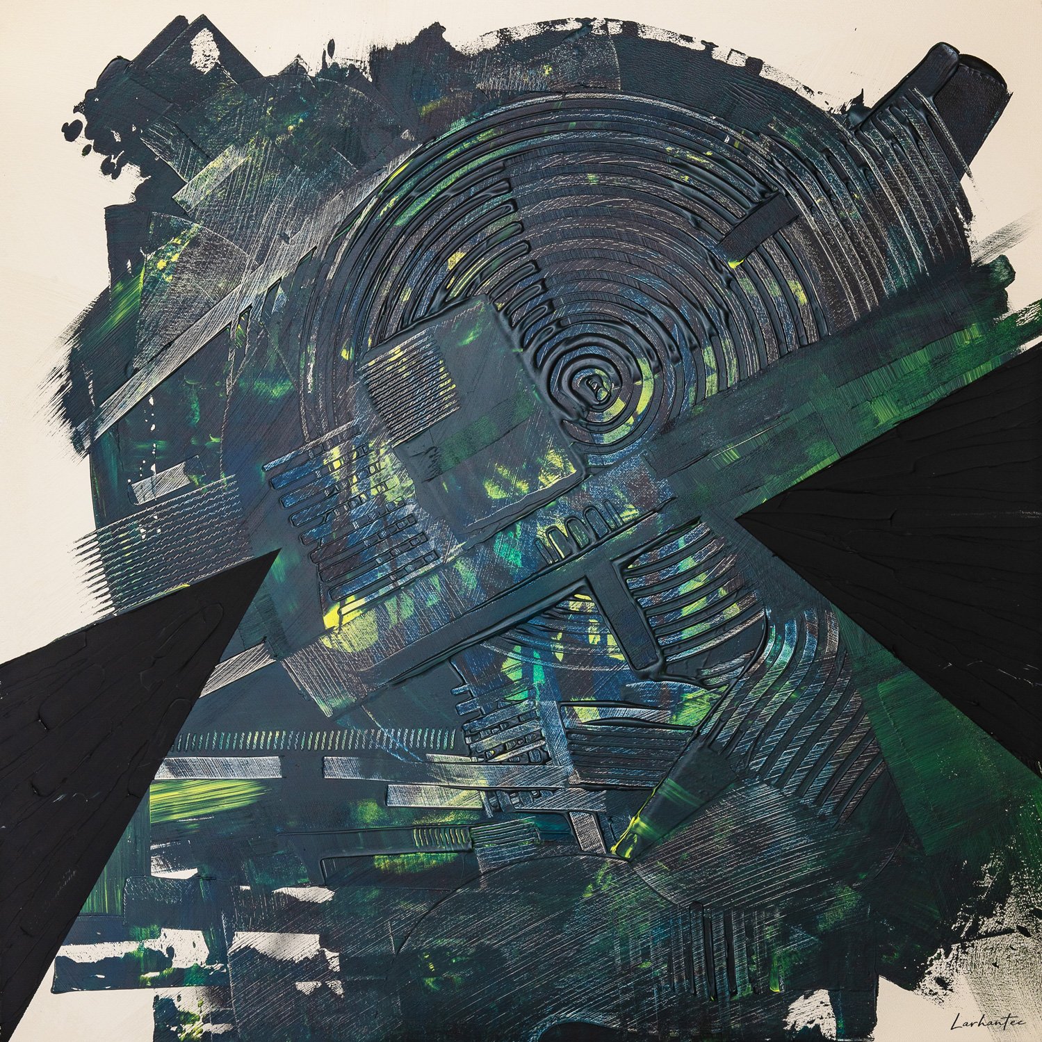 Where is my mind ?, peinture abstraite, Acrylique et médiums sur toile de lin, 100 × 100 cm, 2023, Jean Marc Larhantec