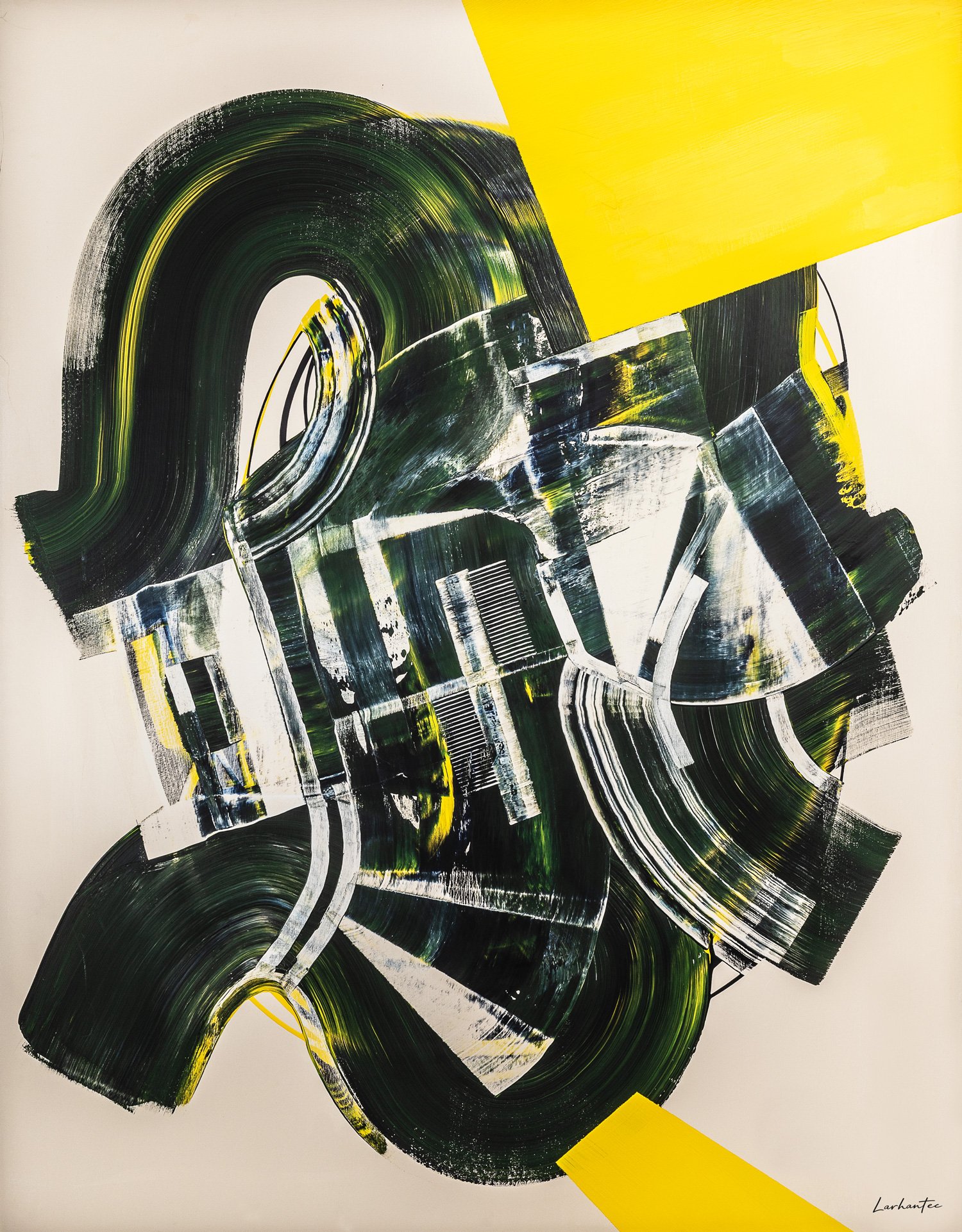 Yellow Corner, peinture abstraite, Acrylique sur toile de lin, 146 × 114 cm, 2023, Jean Marc Larhantec