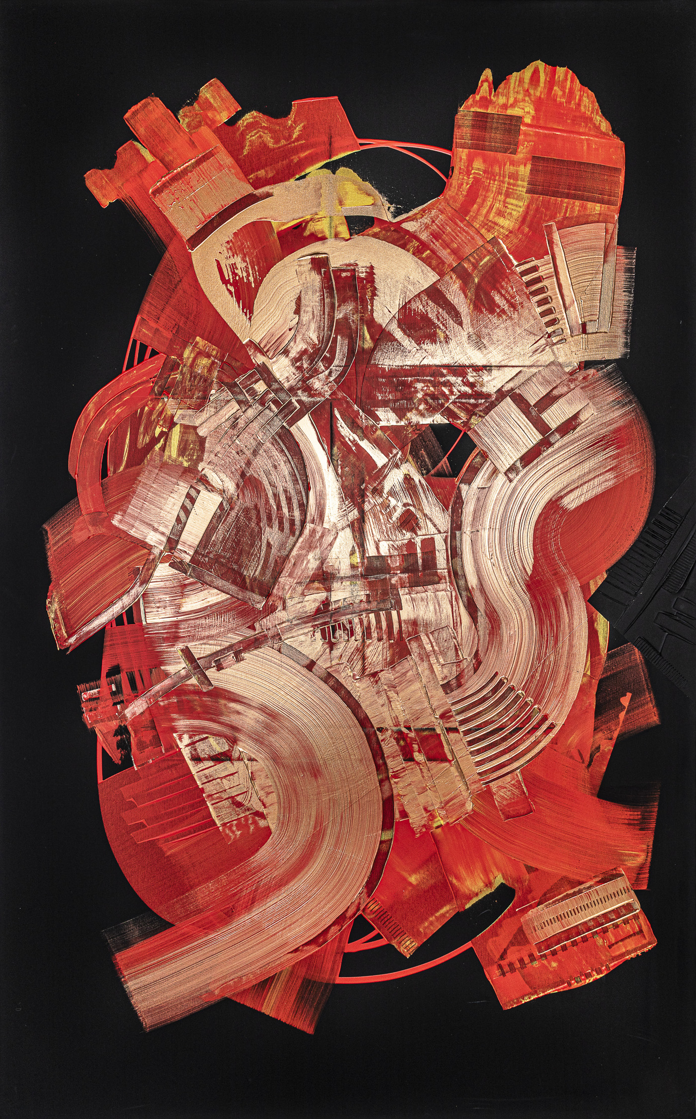 Heart Activation, peinture abstraite, Acrylique et médiums sur toile de lin, 200 x 120cm, 2024, Jean Marc Larhantec
