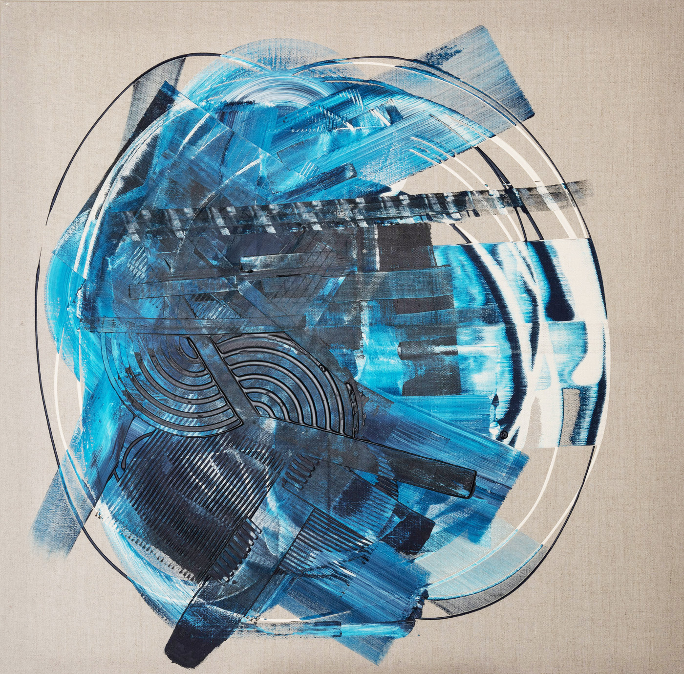 Ring Of Past, peinture abstraite, Acrylique sur toile de lin, 100 x 100 cm, 2023, Jean Marc Larhantec