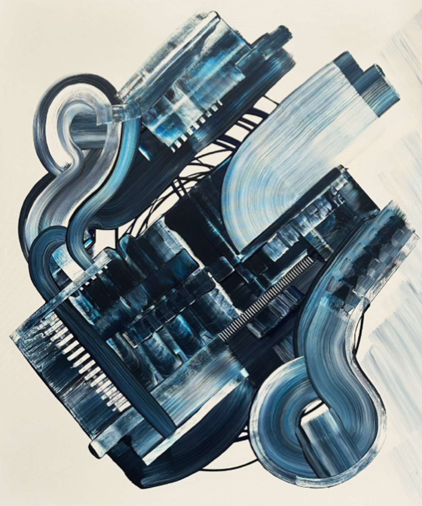 Blue Train, peinture abstraite, Acrylique sur toile de lin, 120 x 100 cm, 2022, Jean Marc Larhantec